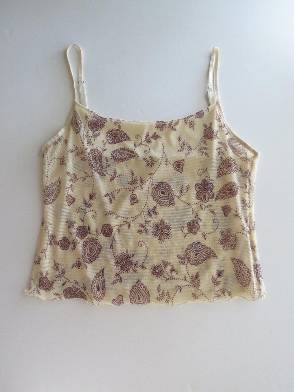 Vintage Intimissimi Mesh Paisley Tan Burgundy Camisole, Italy, 2000s Italian Tan